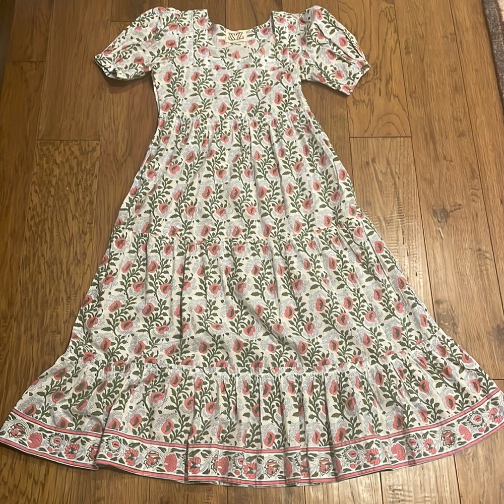 Floral Midi Dress in Pink and Green